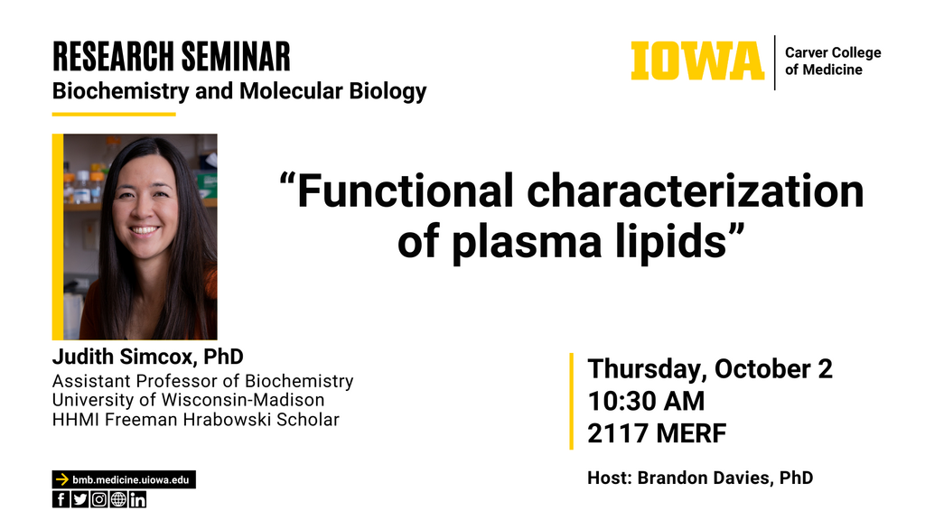 Biochemistry and Molecular Biology Seminar: Dr. Judith Simcox promotional image